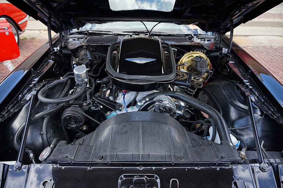 Engine bay of a 1978 Pontiac Firebird Trans Am